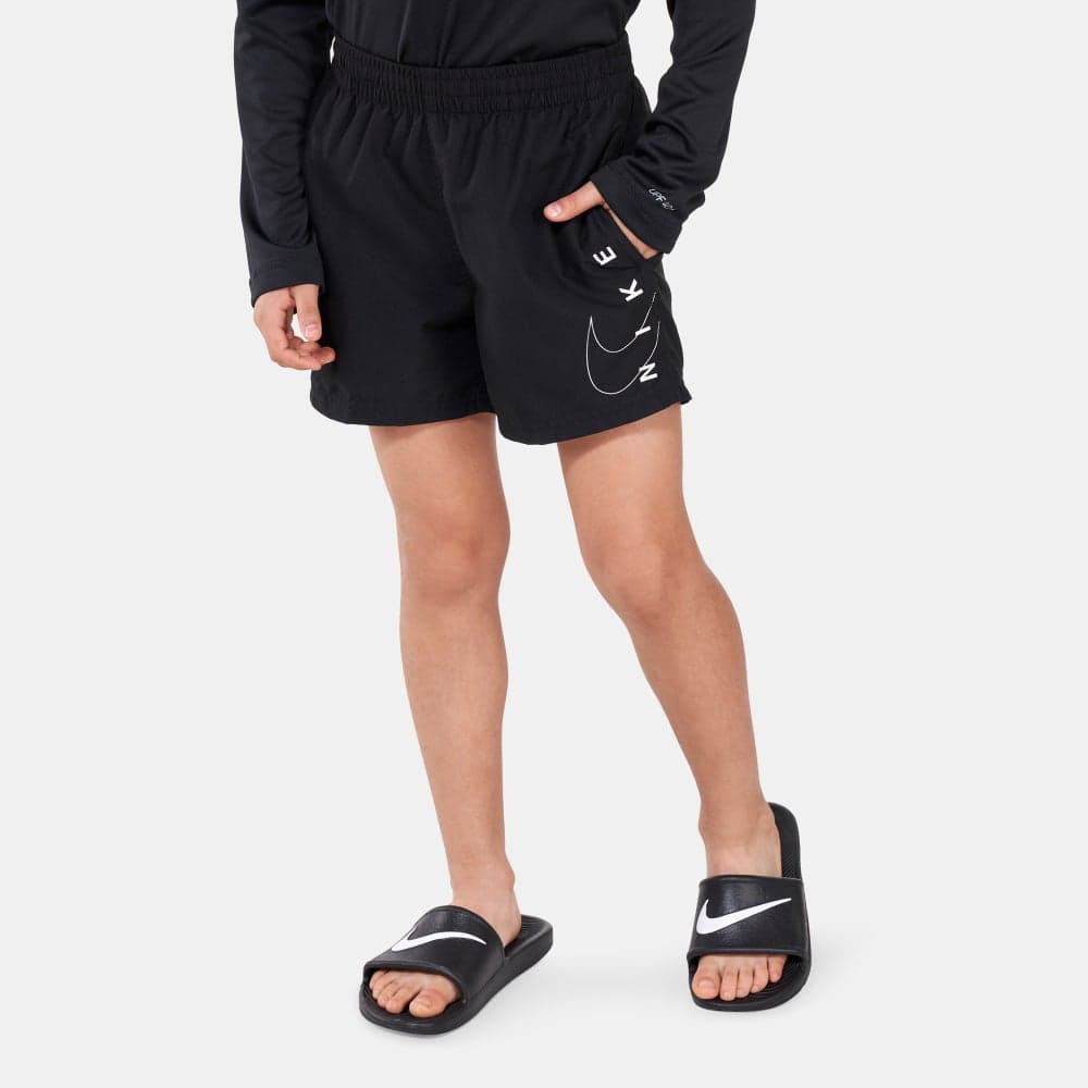 Kids 4-Inch Black Volley Shorts Lightweight Swim Fit - Image 1