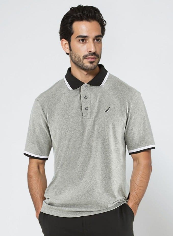 Premium Cotton Deck Polo Shirt N1P02337 Grey Marl - Image 1