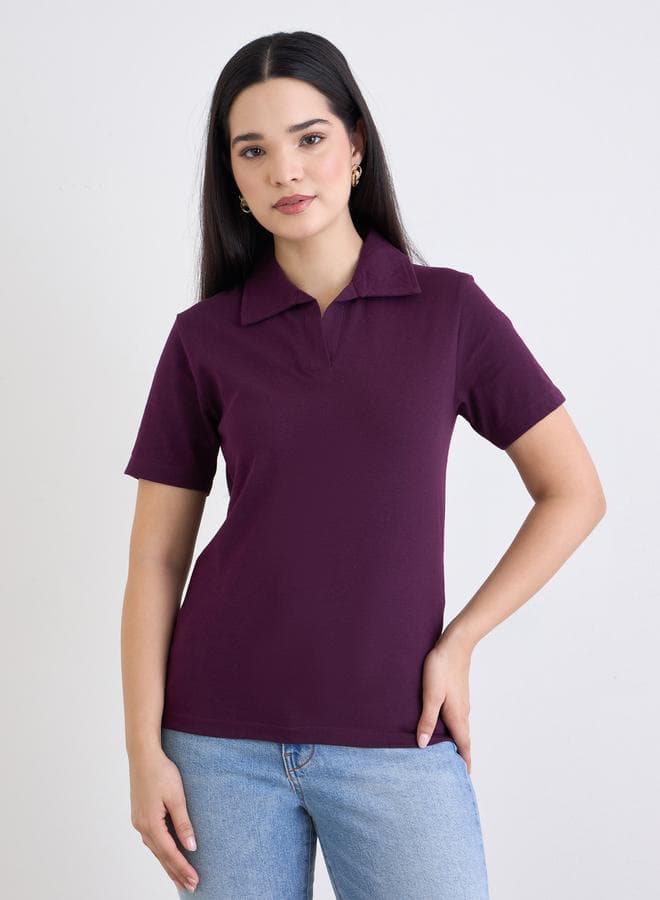 Styli Purple Cotton Polo T-Shirt Regular Fit - Image 1
