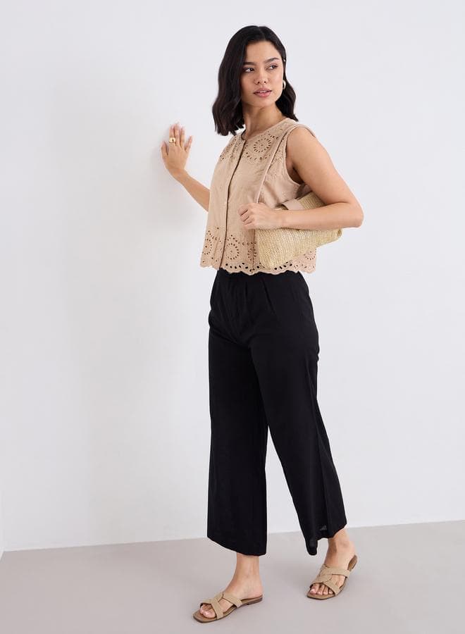 Black Wide Leg Culottes – Casual Mid-Rise Pants - Image 1