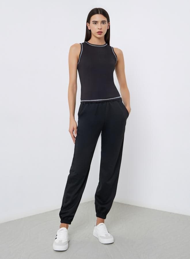 Black Solid Drawcord Waist Straight Jogger Pants 7008832401 - Image 1
