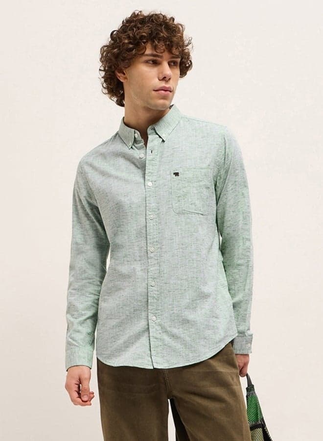 Men’s Green Cotton Blend Classic Button-Down Shirt - Image 1