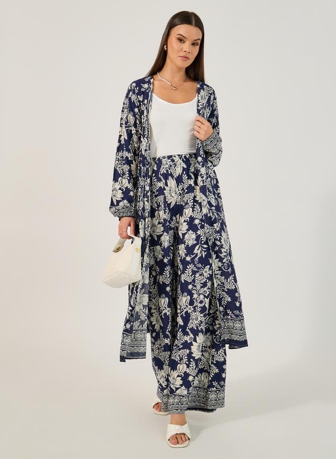 Navy Floral Relaxed Kimono & Pant Set 7007938322 - Image 1
