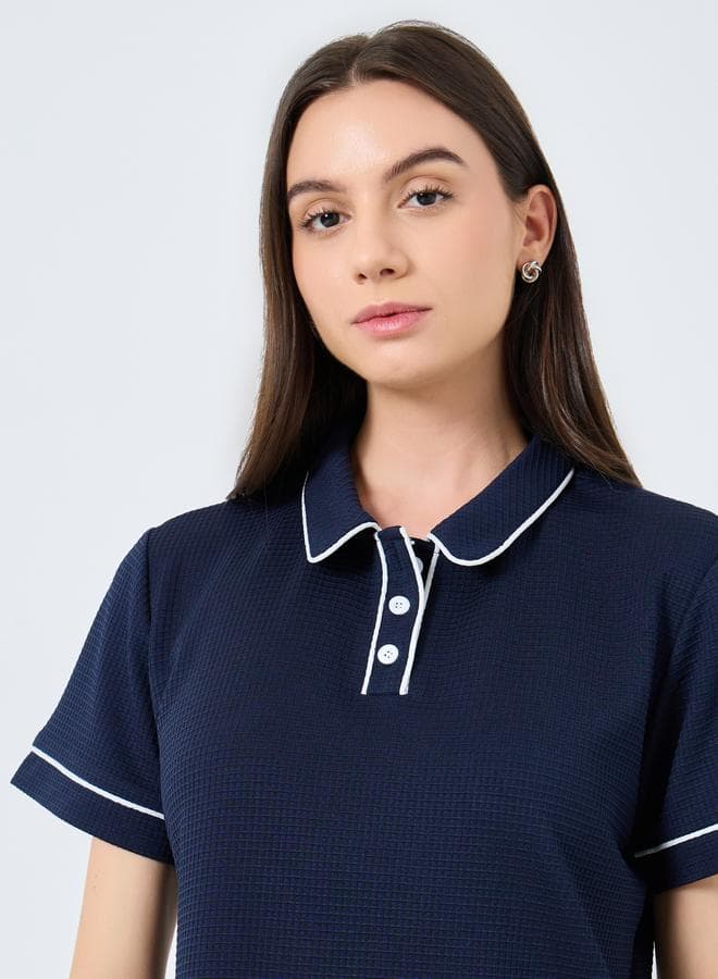 Take Two Solid Knit Polo Top Navy Classic Fit - Image 1