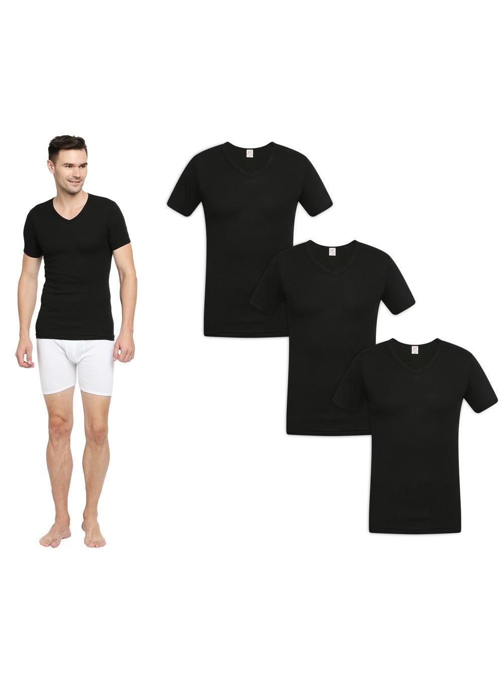 BYC1100YC Men’s V-Neck Cotton Undershirt 3-Pack Black - Image 1
