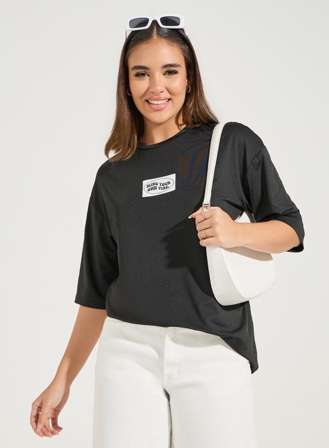 Oversized Patch Label Drop Shoulder T-Shirt 7008946901 - Image 1