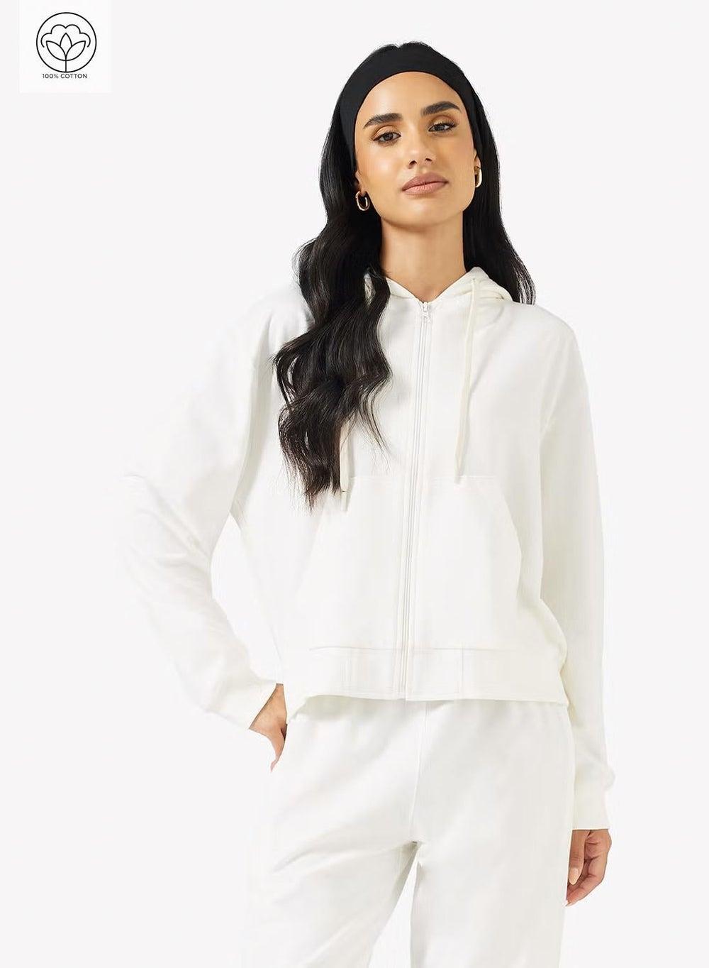 Cream Cotton Essential Zip Thru Hoodie Gbaw2513 - Image 1