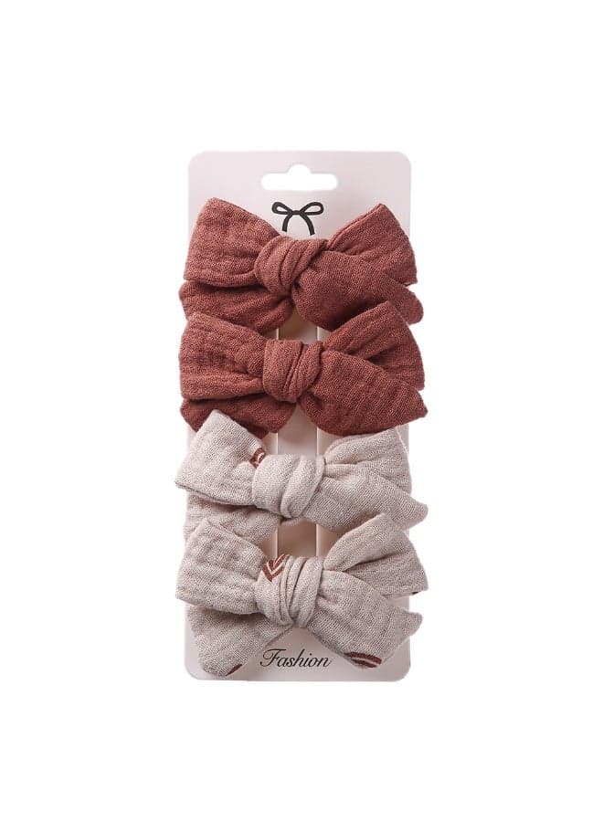 Adella Ribbon Bow Hair Clip Set Dark Brown Beige - Image 1
