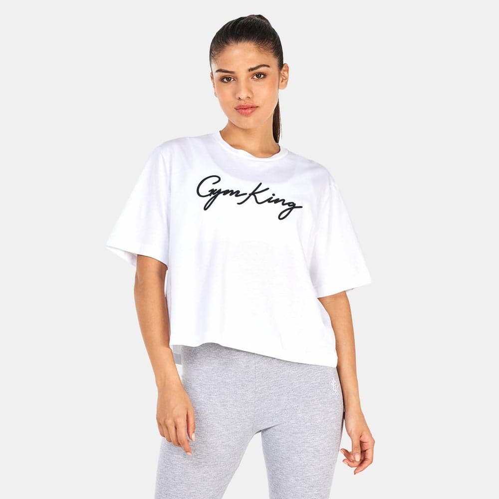 Women’s Cropped Script Logo T-Shirt White Cotton - Image 1