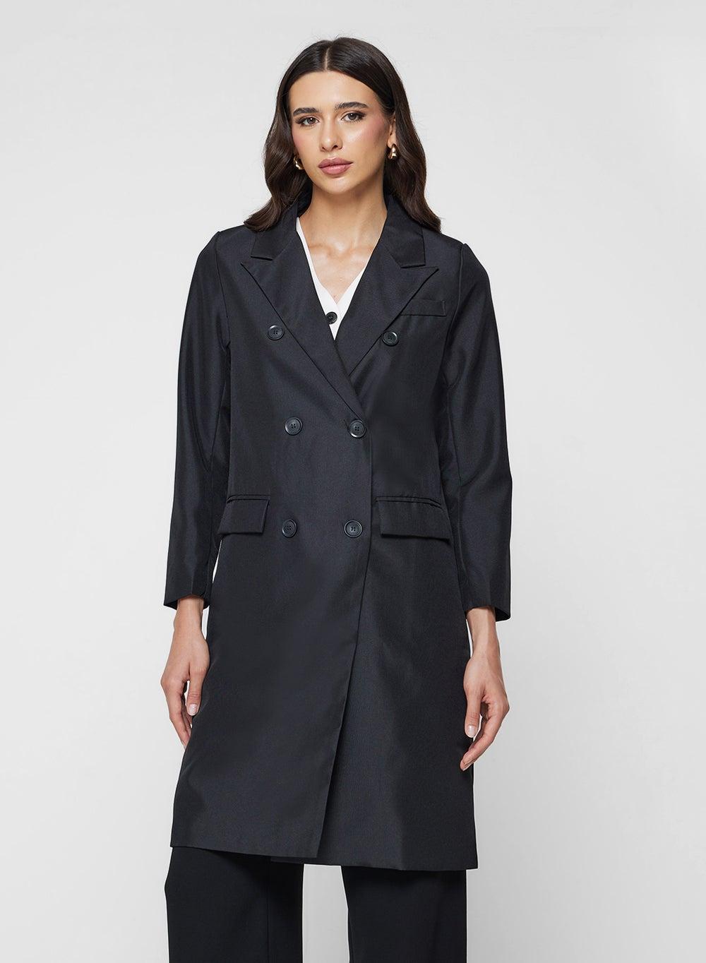 Black Asymmetric Trench Over Coat A25N857 - Image 1