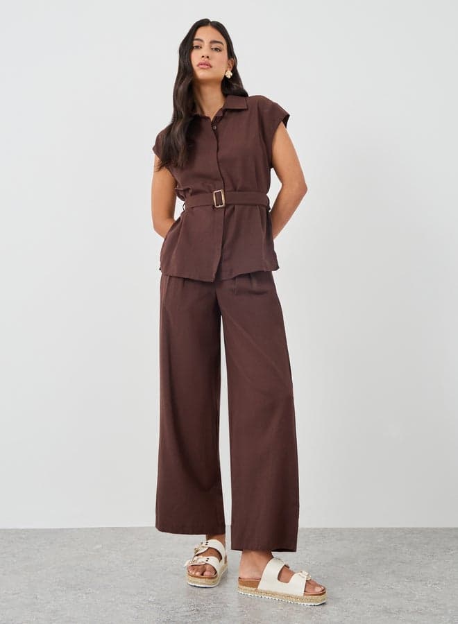 Brown Solid Cap Sleeve Co-Ord Set 7010664405 - Image 1