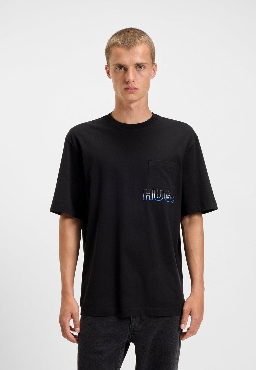 HUGO Black Cotton T-Shirt 50549120001 Ombré Logo - Image 1