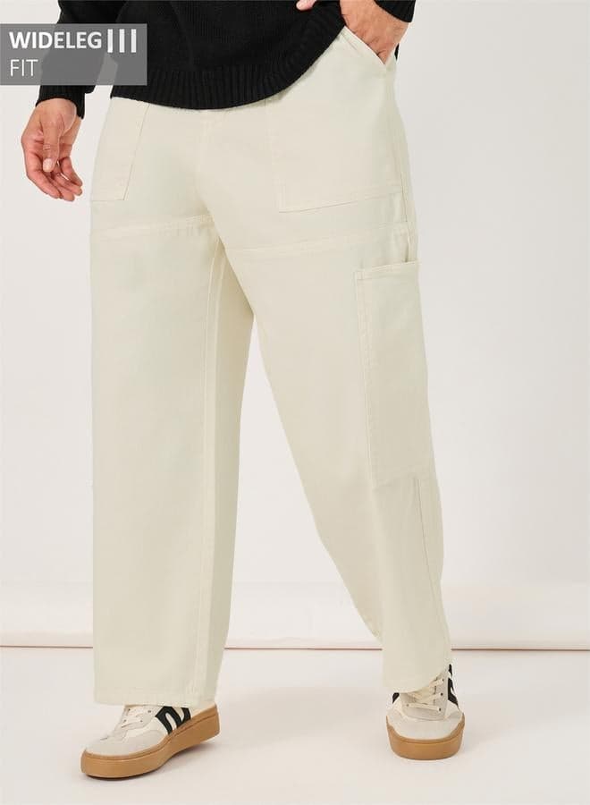 Styli Mid Rise Wide Leg Panelled Jeans Off White - Image 1