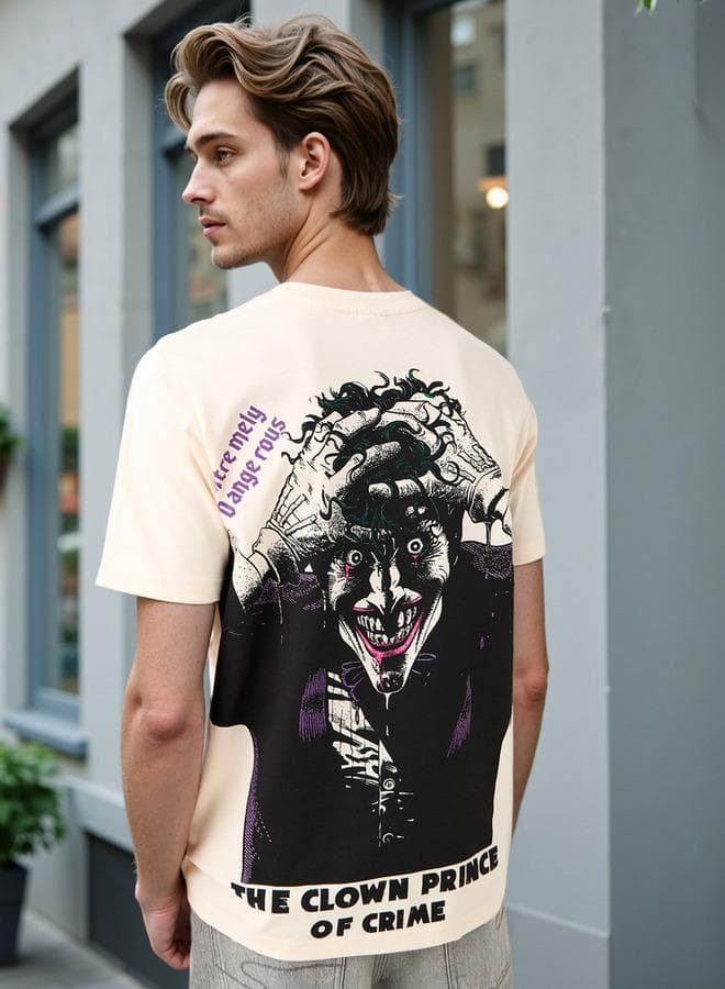 Joker Print Beige Cotton Crew Neck T-Shirt - Image 1