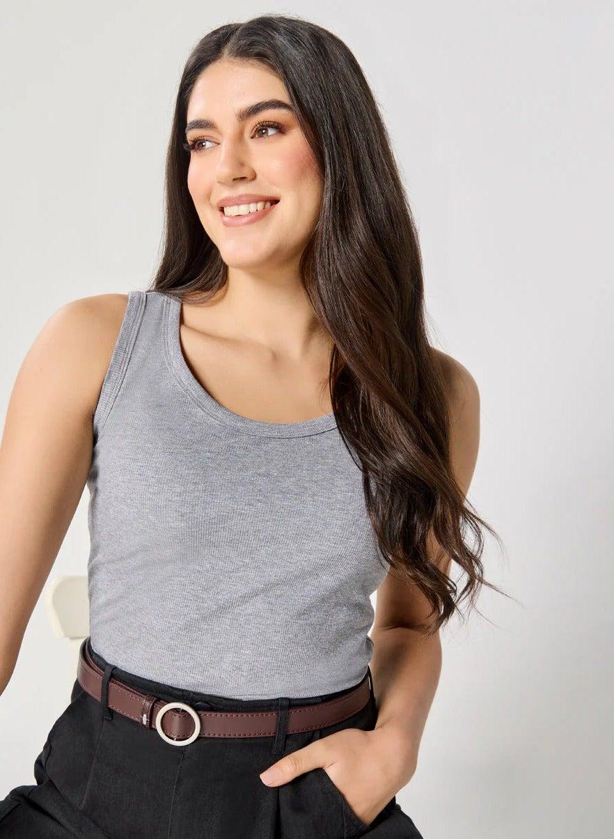 Light Grey Ribbed Cami Top Classic Fit - Image 1