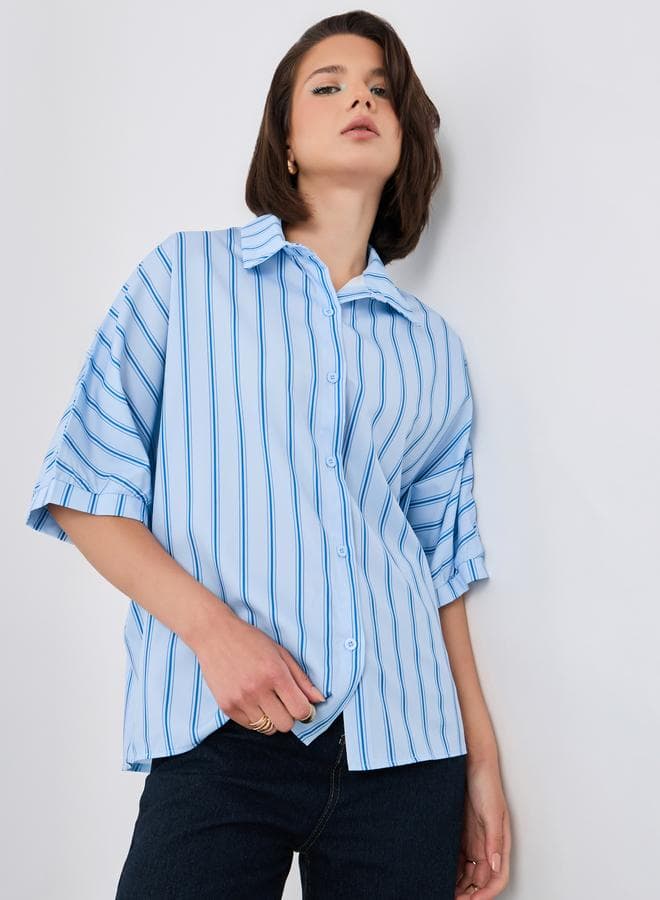 Take Two Blue Striped Oversized Polo Shirt - Image 1