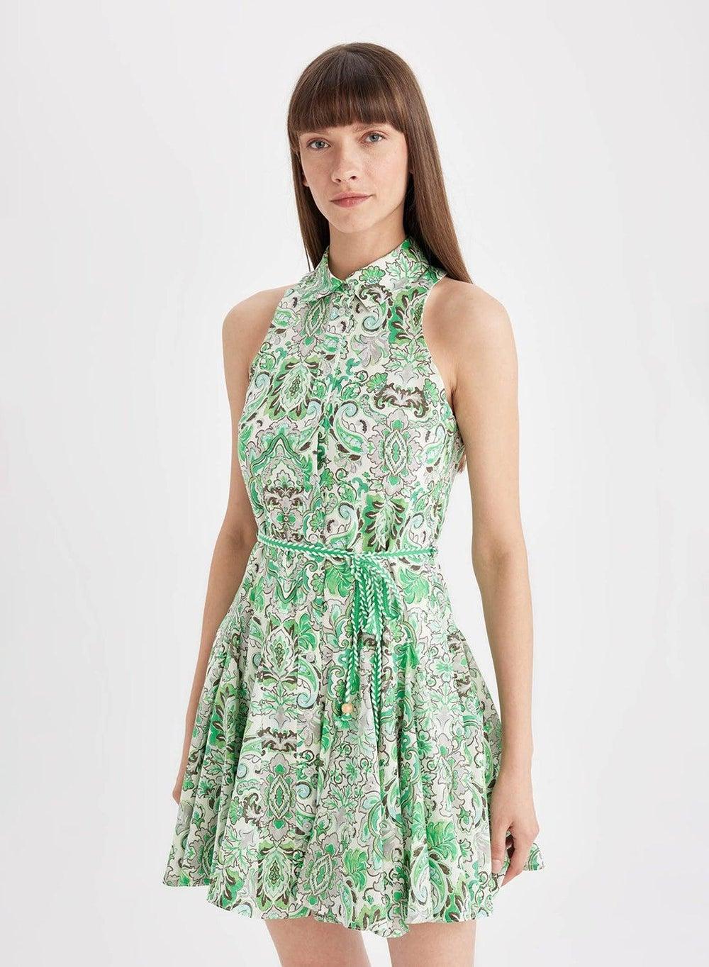 Paisley Print Sleeveless Shirt Dress C7085Ax - Image 1