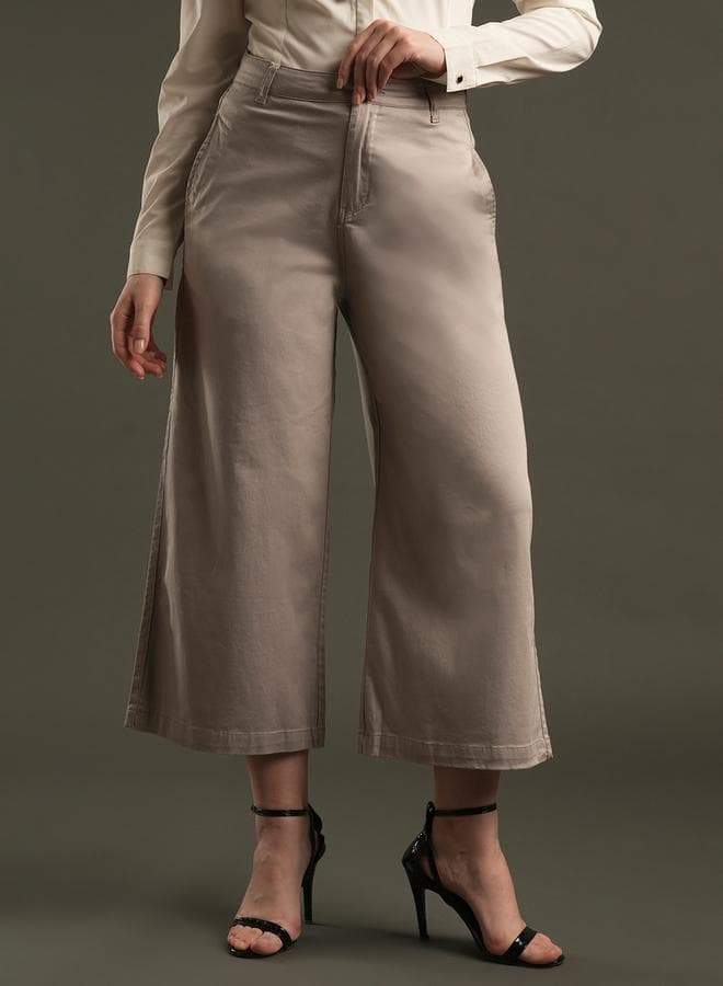 Globus Satin Stretch Wide-Leg Beige Trousers - Image 1