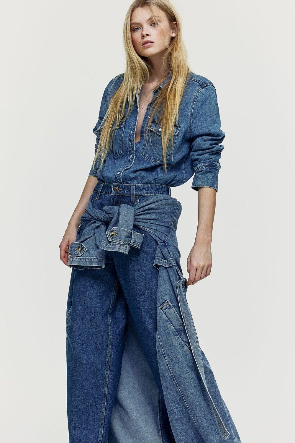 Barrel High Jeans in Medium Dusty Blue Denim - Image 1