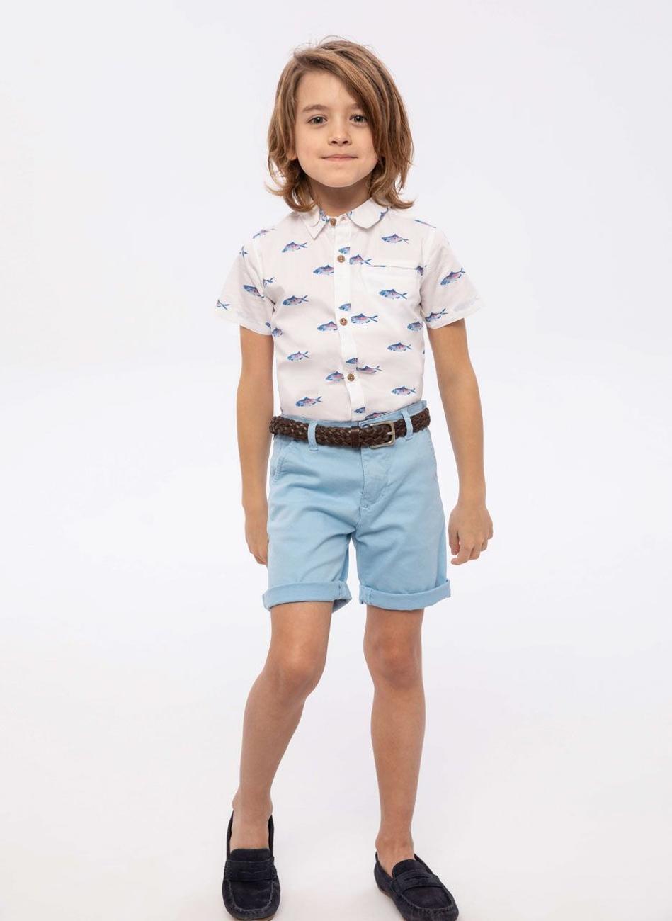 Boys Classic Blue Oxford Shorts with Pocket Detail - Image 1