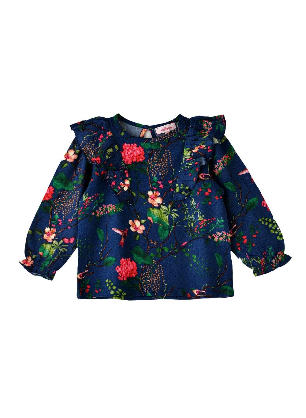 Girls Floral Ruffle Long-Sleeve Top Xfbing209 - Image 1