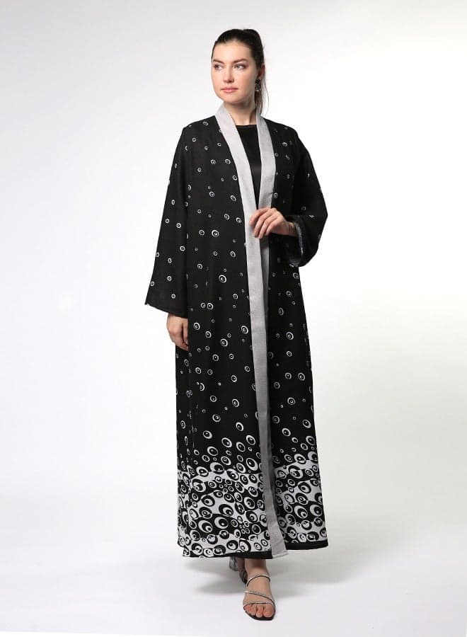 Patterned Object A-Line Abaya – Flared Elegance - Image 1
