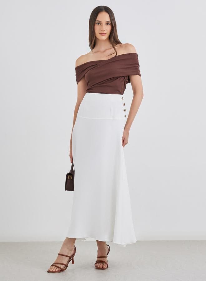 Styli Off-White A-Line Maxi Skirt Button Detail - Image 1