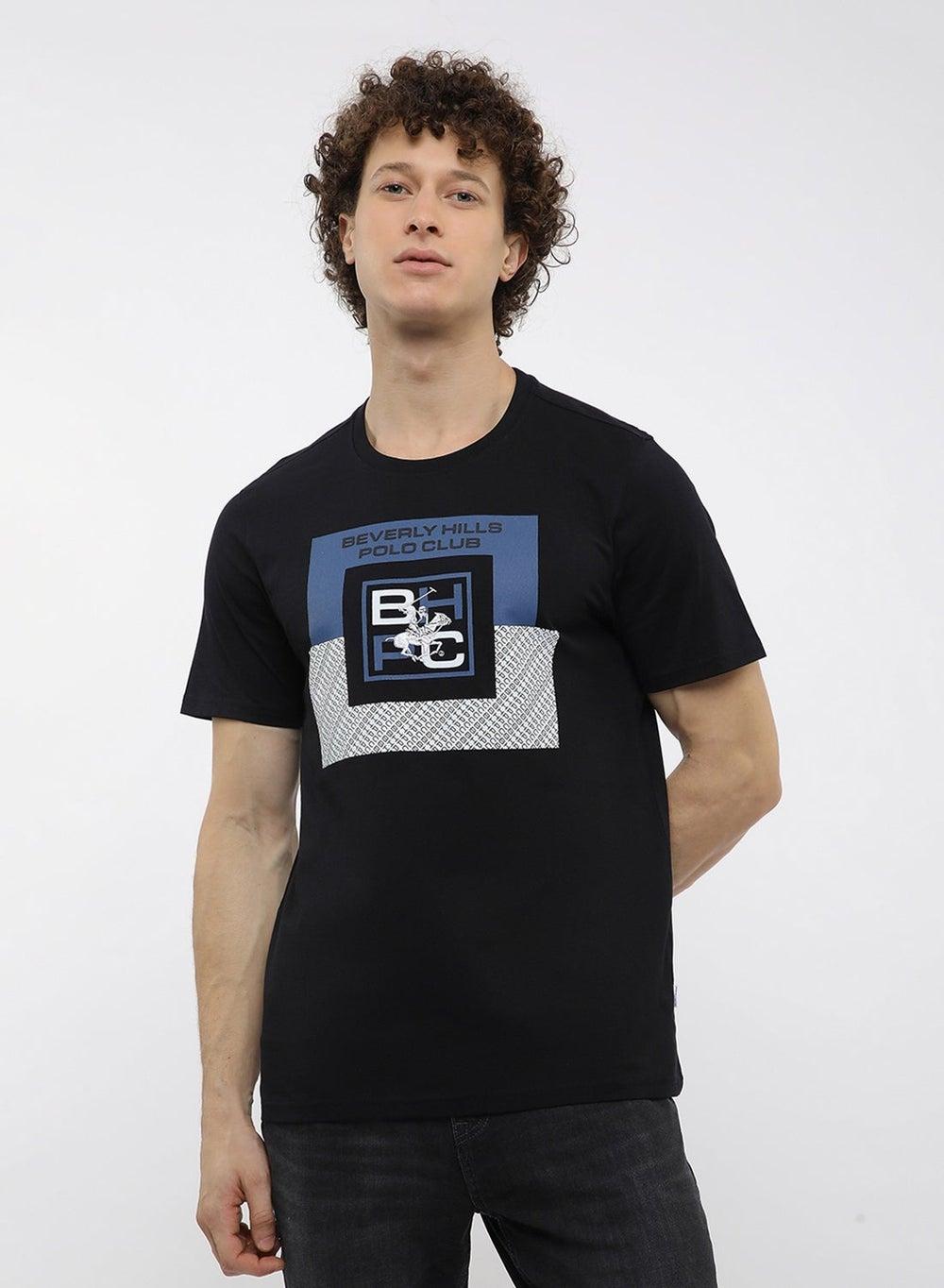 Black Printed Graphic Crew Neck T-Shirt Bpm1506Am - Image 1