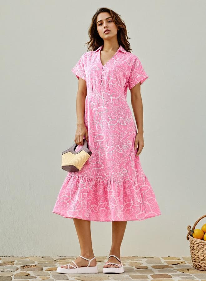 2Xtremz Pink Schiffli Embroidered Maxi Shirt Dress - Image 1