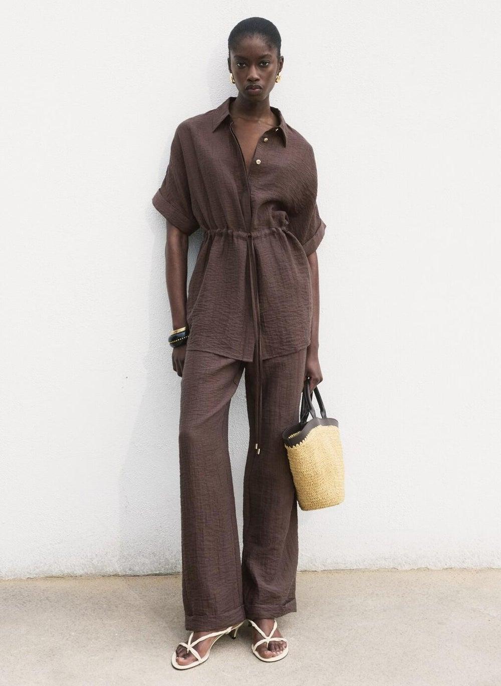Lyocell Adjustable Waist Shirt 17092535 Brown - Image 1