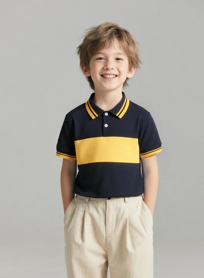 Boys Color Block Polo T-Shirt Classic Fit - Image 1