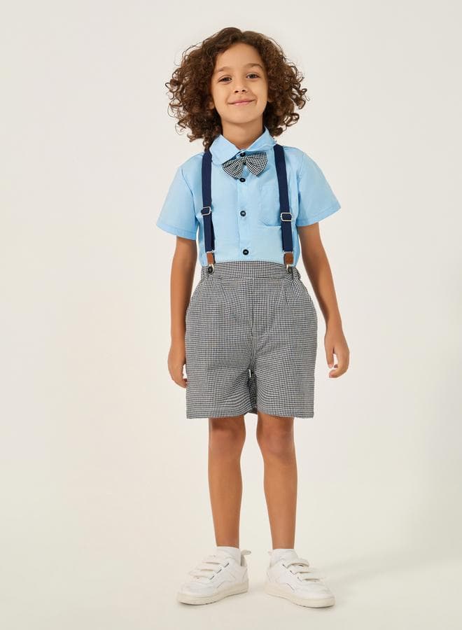 Styli Blue Bow Shirt & Suspender Shorts Set 2112280820 - Image 1