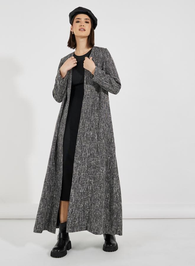 Tweed Look Maxi Winter Abaya 7009815501Black - Image 1