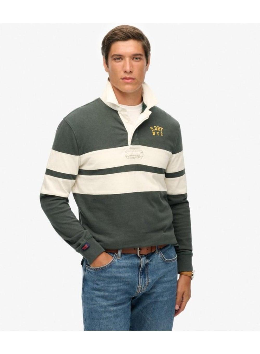 Vintage Athletic Stripe Rugby Top Eagle Green - Image 1