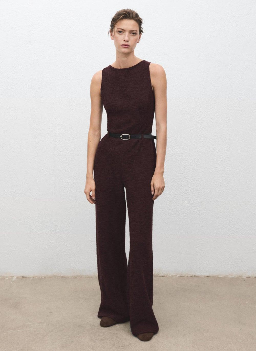 Marl Jacquard Belted Sleeveless Jumpsuit 17075821 - Image 1