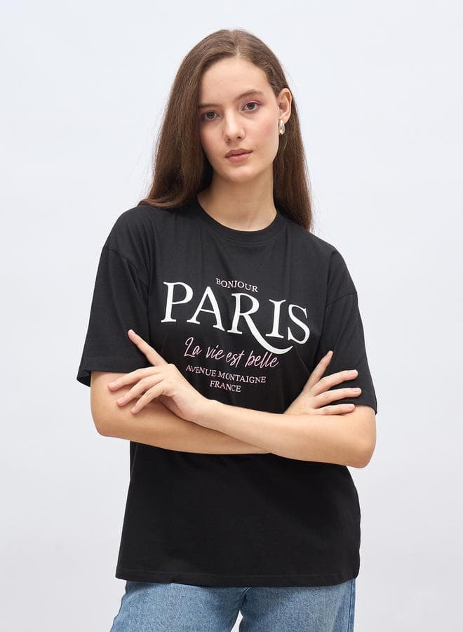 Paris Graphic Print Oversized Longline T-Shirt - Image 1