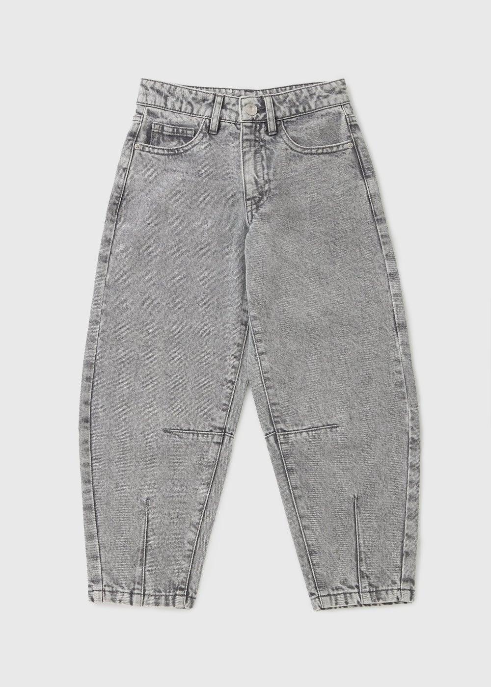 Girls Grey Barrel Jeans Relaxed Fit Cotton Denim - Image 1