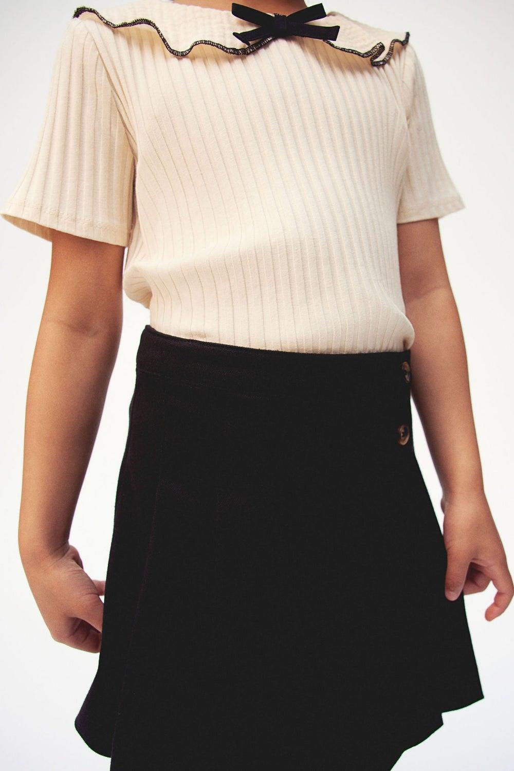 Girls Pleated Mini Skirt with Decorative Buttons Black - Image 1