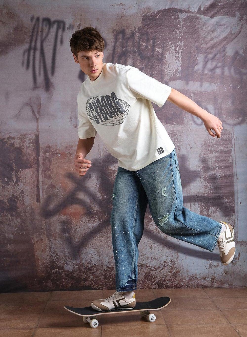 Men’s Off-White Printed Oversized Cotton T-Shirt - Image 1
