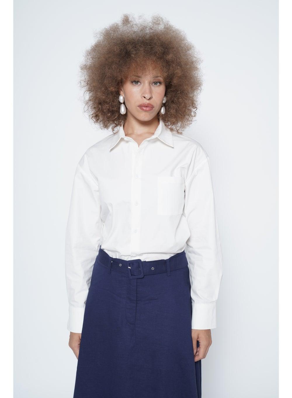 Ranie Navy High-Waist Linen Lyocell Maxi Skirt - Image 1