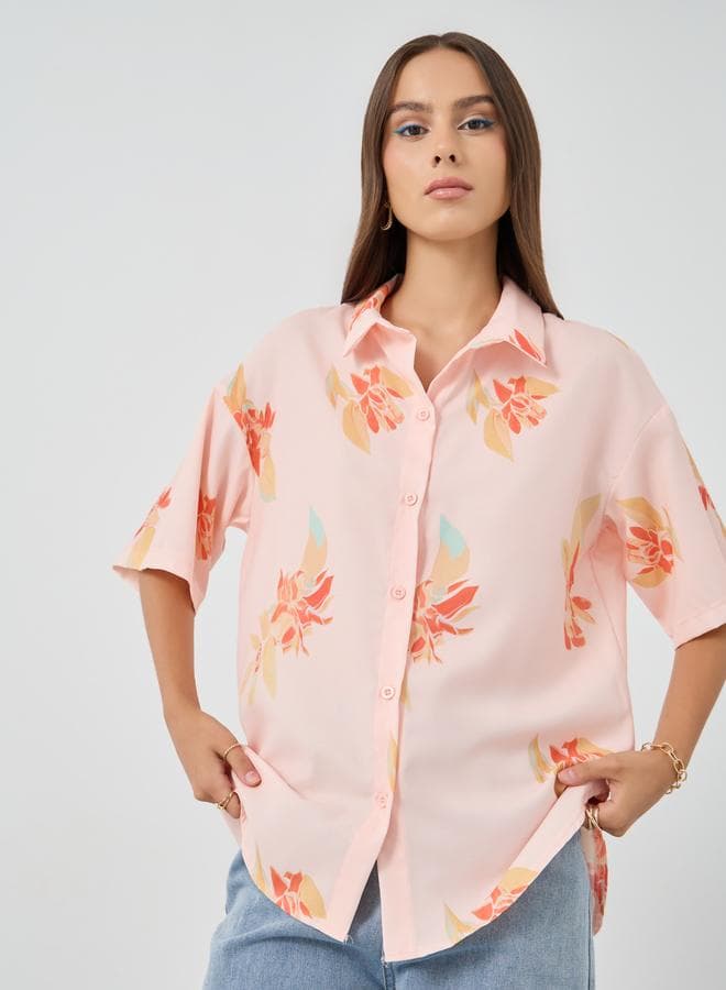 Graphic Printed Oversized Polo Shirt - Image 1