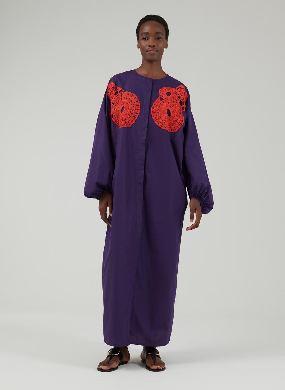 Purple Maxi Applique Kaftan – Elegant Balloon Sleeve Dress - Image 1
