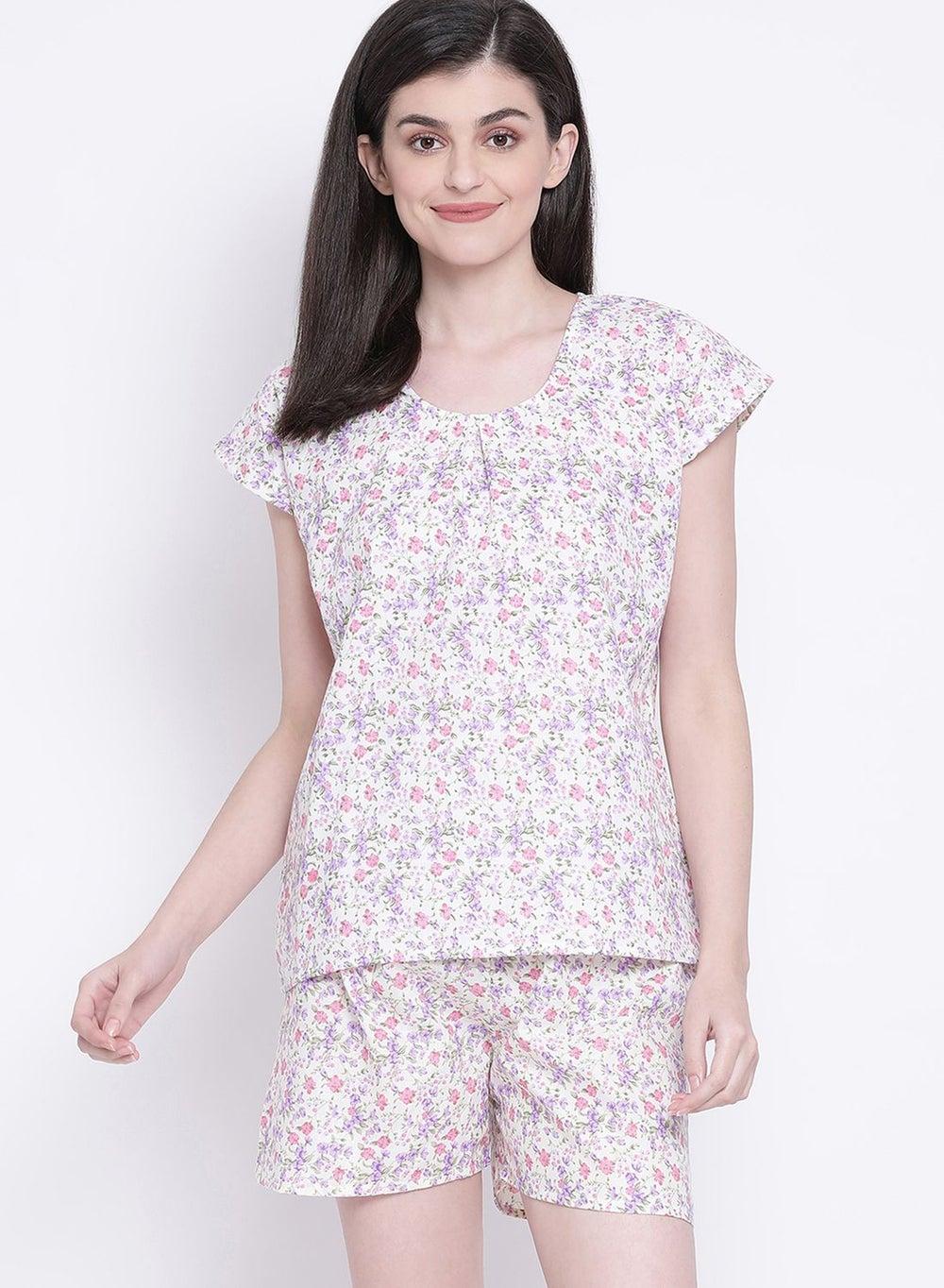 Pretty Florals Cotton Top & Shorts Set Ls0533P12 - Image 1