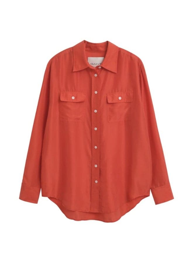 Relaxed Fit Habotai Silk Shirt with Mother-of-Pearl - Image 1