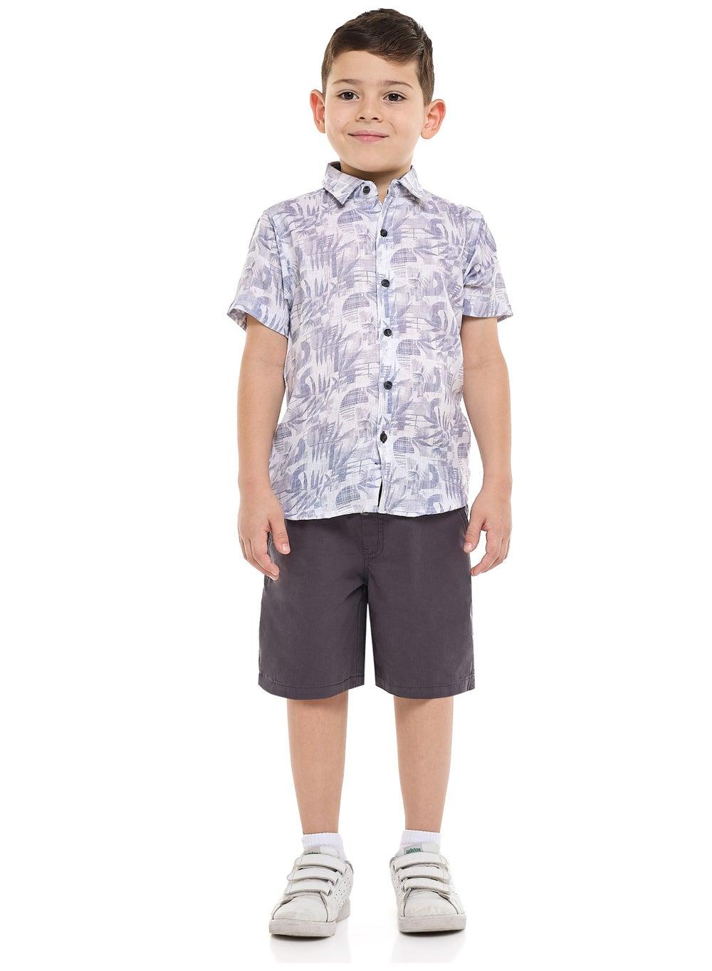 Victor and Jane Printed Shirt & Shorts Set Dk Grey - Image 1