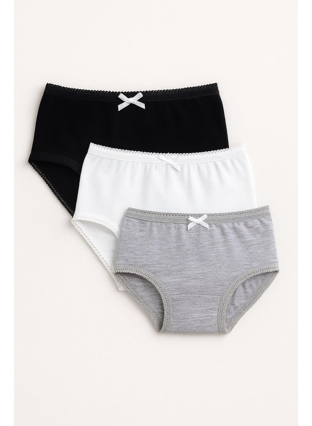 Girls Cotton Briefs 3-Pack Neutral Black White Grey - Image 1