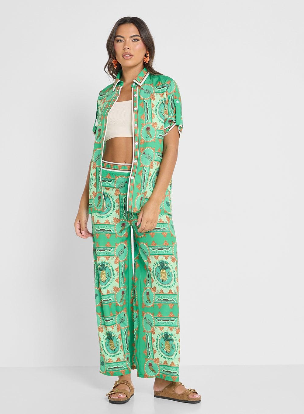 Green Printed Relaxed Fit Shirt Pant Coord Set 1216 23 - Image 1