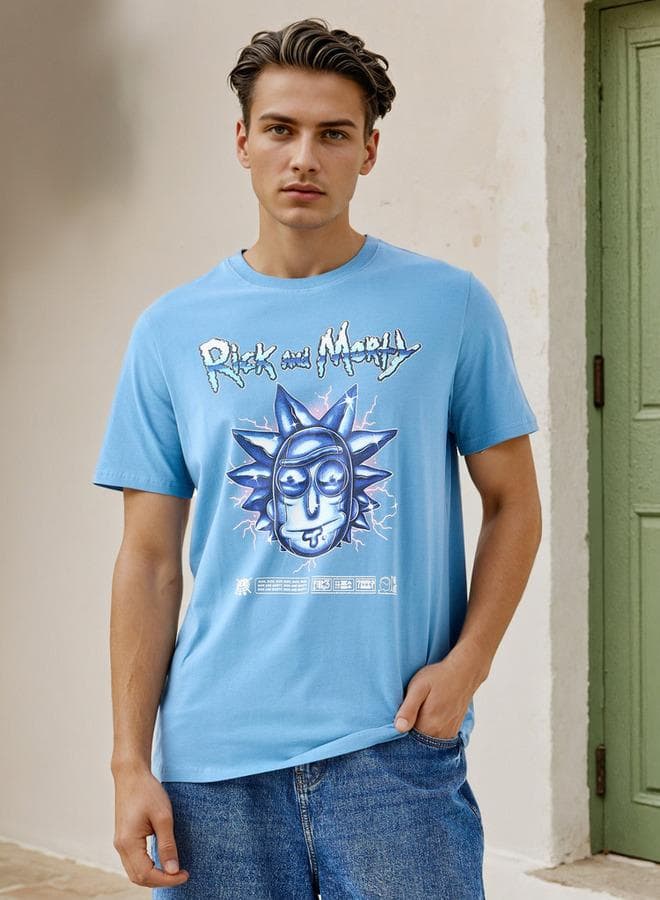 Rick and Morty Blue Cotton Blend Graphic T-Shirt - Image 1