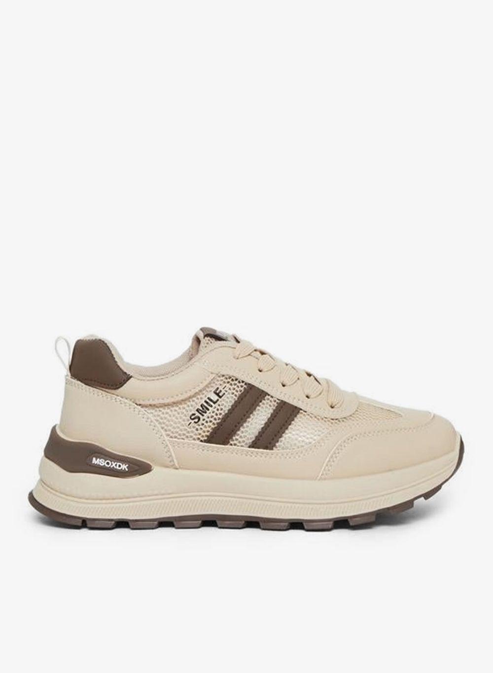 Striped Lace-Up Low-Top Sneakers in Brown - Image 1