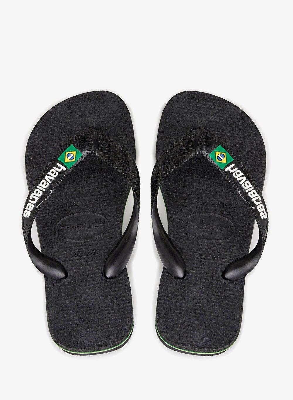 Brasil Logo Black Flip Flops with Flag Detail - Image 1